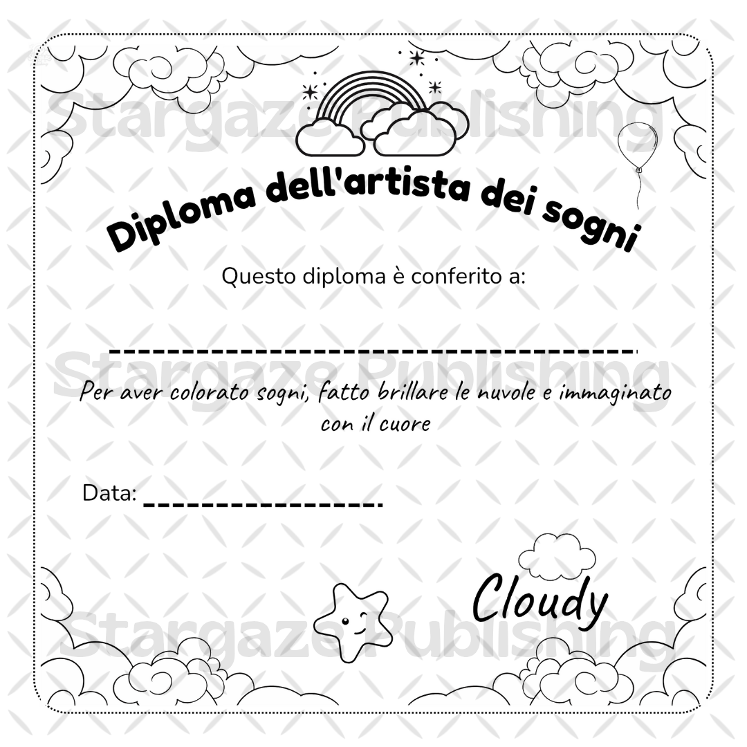 Pagina da colorare tratta dal libro Cloudy tra le stelle.