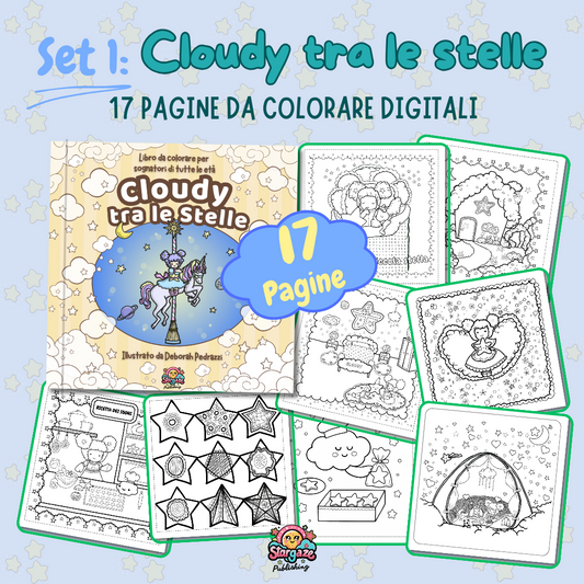 Esempio di 17 tavole da stampare e colorare file PDF - Cloudy tra le stelle - Stargaze Publishing 