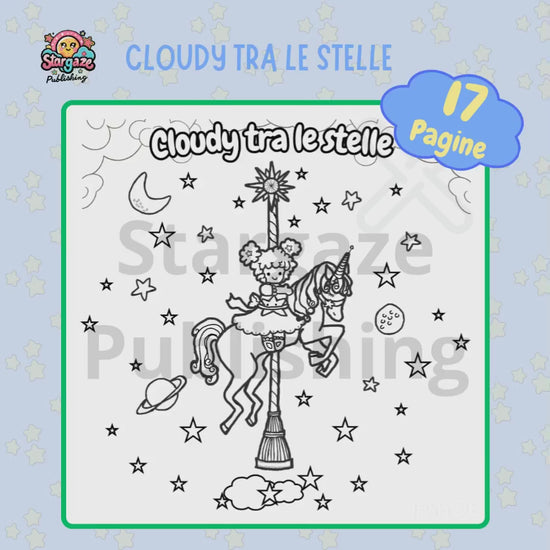Video con le pagine da colorare Cloudy tra le stelle- 17 tavole da colorare