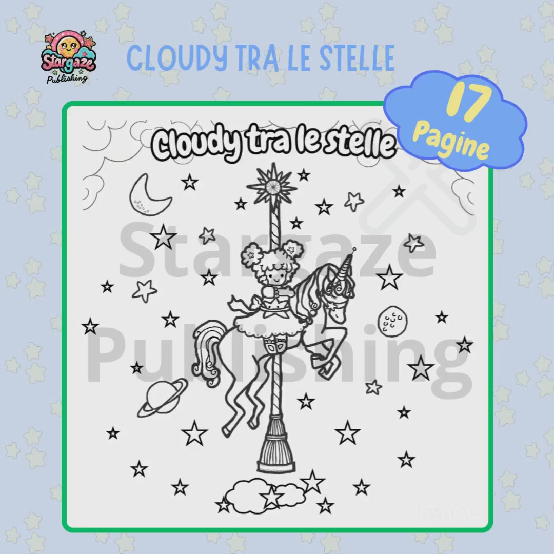 Video con le pagine da colorare Cloudy tra le stelle- 17 tavole da colorare